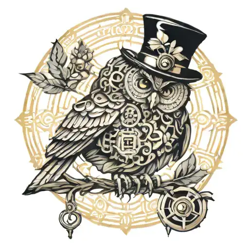 When Steampunk Meets Mandala Design Incorporating Elements Of An Owl Perched On A Branch