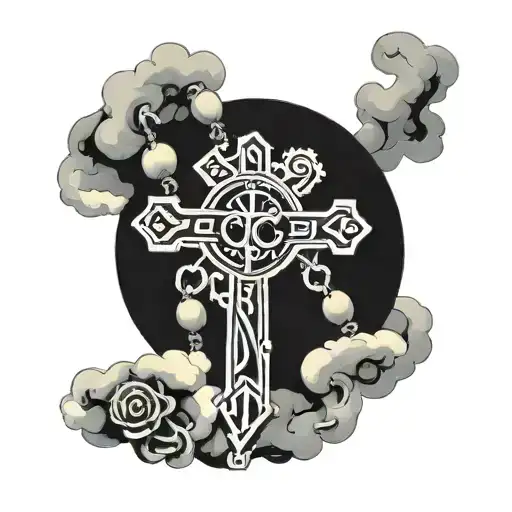 Rosary With Clouds Surrounding With The Letters Cjc In It
