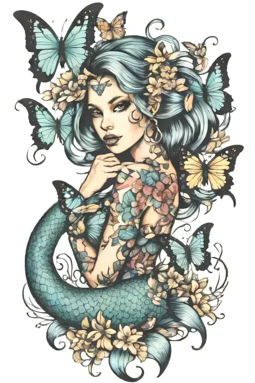 Mermaid And Butterflies