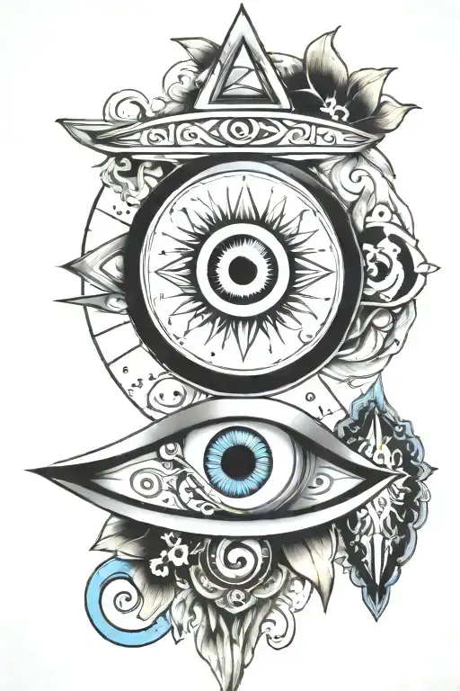 Evil Eye Tattoo Design Featuring Astrology And Mythology