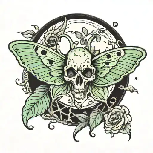 Skull Luna Moth Resting On Moon