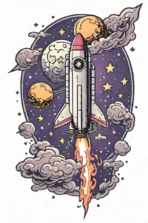 Rocket In Outer Space With Stars With Purple Background
