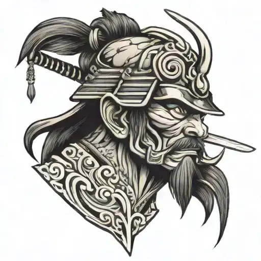 Samurai Head With Sword Going Through It