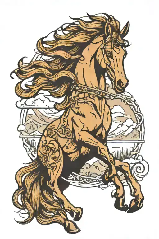 Horse Horseshoe Mountains Range Surrounded