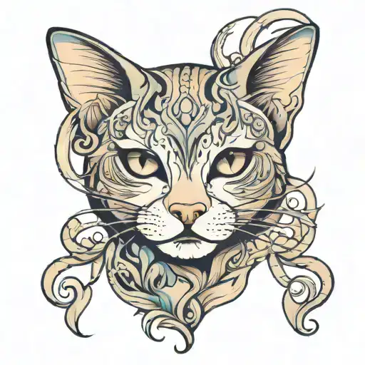 Half Woman Face Half Cat Face Tattoo Designs Intertwined