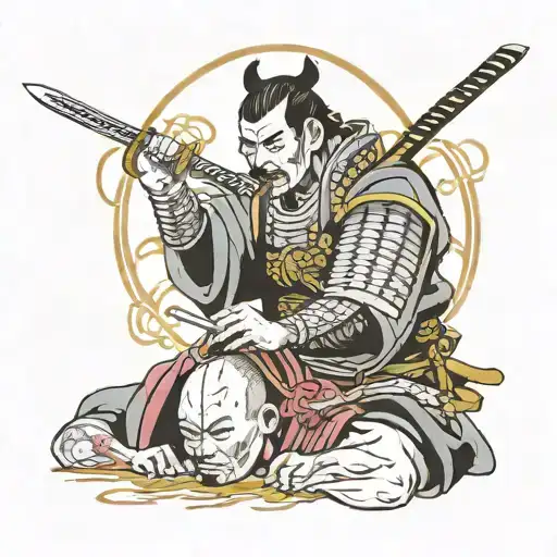 A Dead Samurai Cuts Off The Head Of A Living Samurai