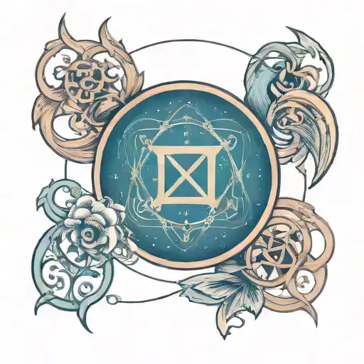 Minimalist Design For A Tattoo Featuring Sagittarius Gemini Aquarius Zodiac Signs Merging Together