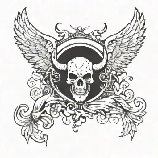 Angel And Devil Wings Spread With Halo And Horn