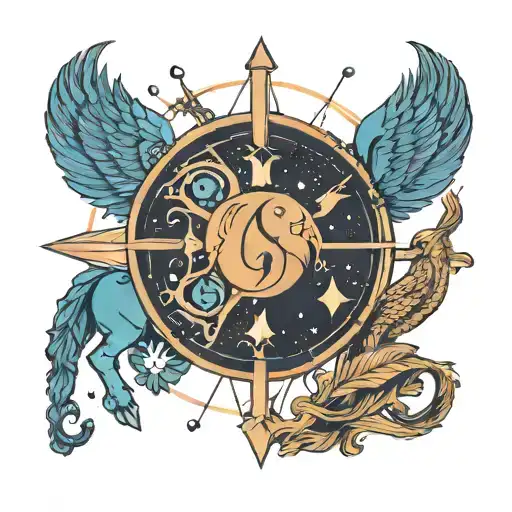 Minimalist Sagittarius Gemini Aquarius Zodiac Signs Merging Together