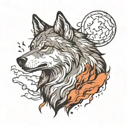 Realistic Wolf Howling With Clouds And Lightning Trash Polka Style