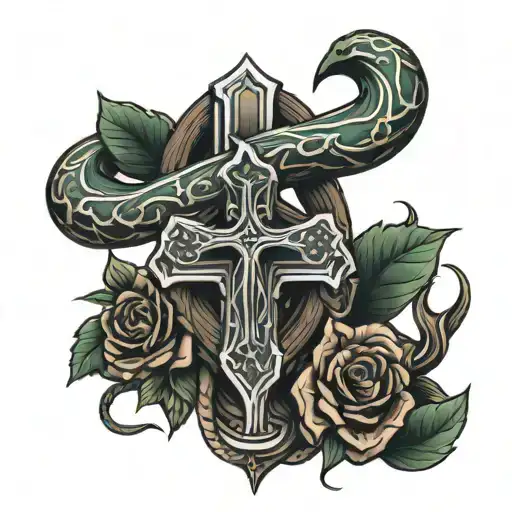 Christian Cross Going Through Snakes Head