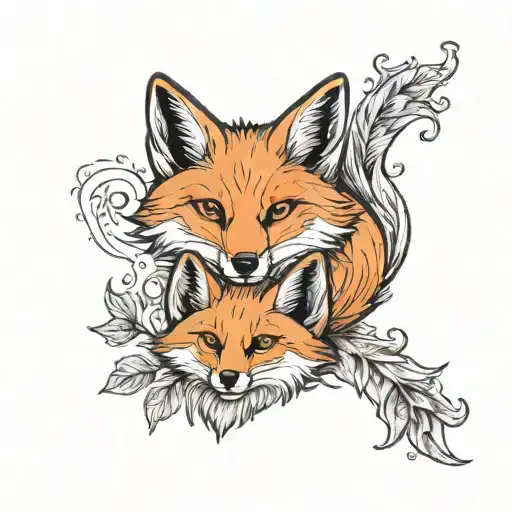 Baby Fox And Wolve Shaped Line Outlining