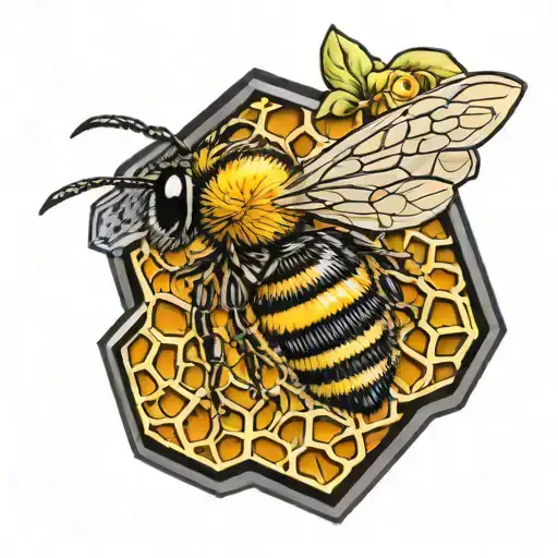 Bee In The Center Of A Diamond Shaped Honeycomb