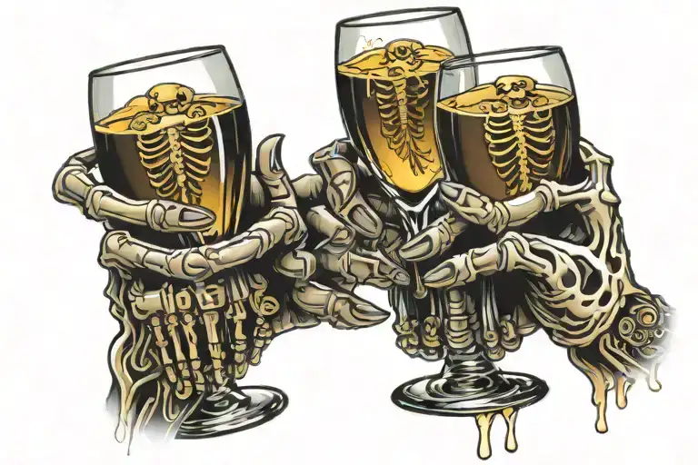 Skeleton Hands Cheers Champagne Glasses