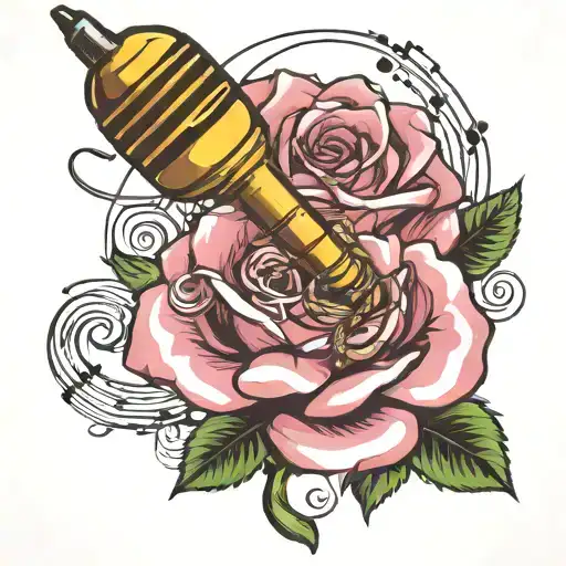 Bright Pink Rose With Microphone And Musical Notes