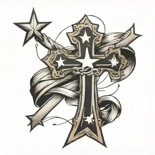 A Cross With A Banner And A Star In The Middle Of The Cross