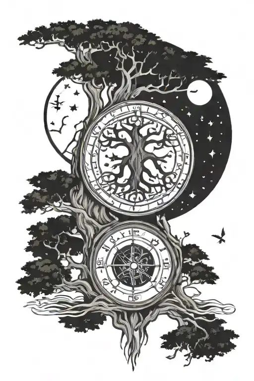 Viking Tree Of Life With A July Birth Moon And Runes Surrounding It And A Nordic Compass