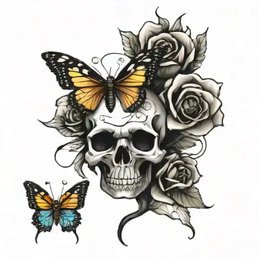 Skull Rose A Butterfly