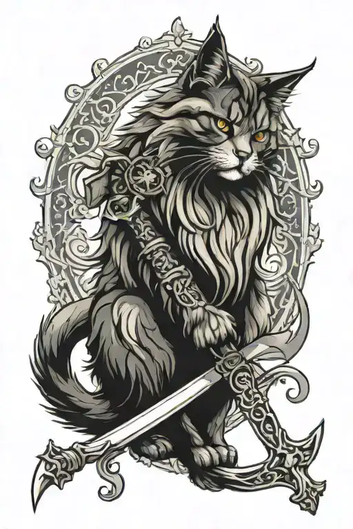 Design A Mainecoon Cat With A Death Scythe In Its Paw