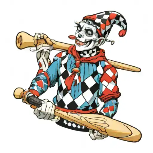 Harlequin Wearing Chelsea Shirt Holding Baseball Bat