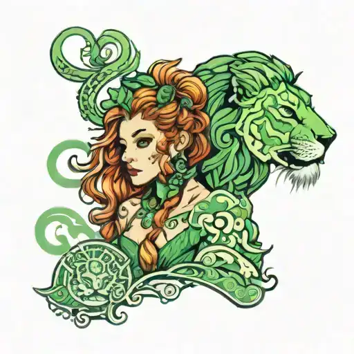 Lion Girl With Green