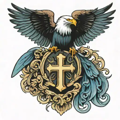 Bold Eagle Wings With A Cross Between Them