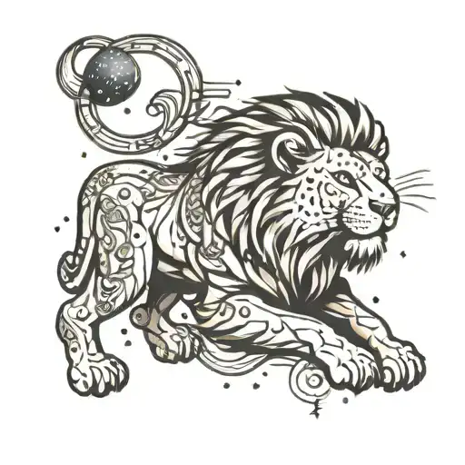Leo Constellation With Real Lion Roaring