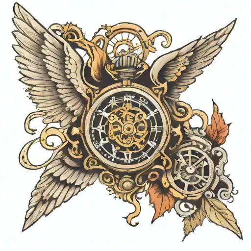 Wing And Old Watch Mechanism Intertwined