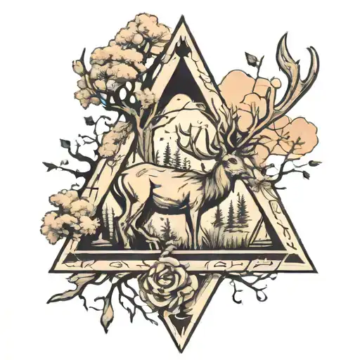 Triangle Tatto Deer And Trees Inside