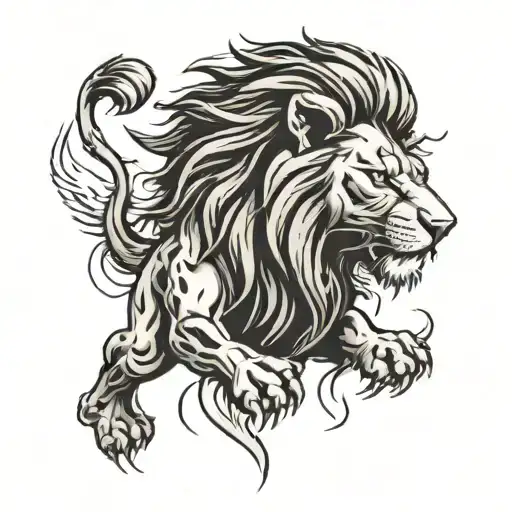 Black And Grey Scarred Lion Tattoo On Left Chest
