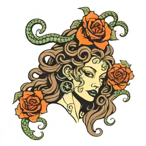 Medusa Head With Snakes As Hair Holding Broken Heart