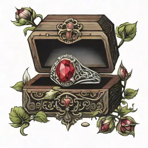 Ruby Ring In Front Of Open Wooden Jewellery Box