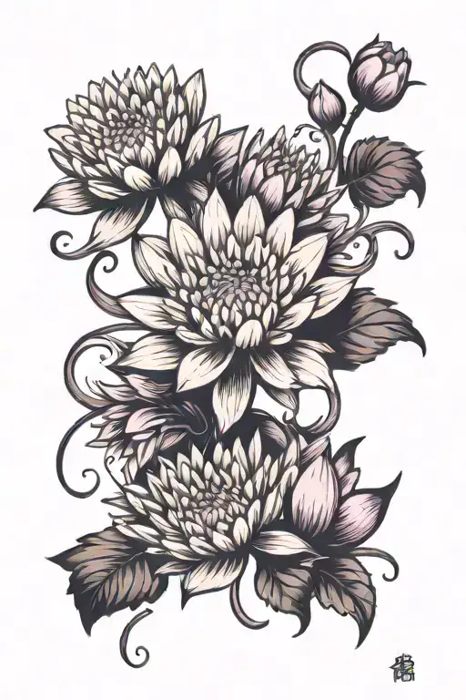 Chrysanthemum Violet Water Lily Intertwined