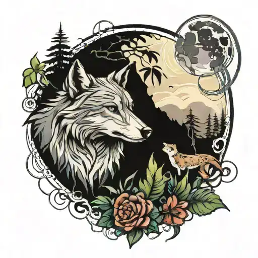 Wolf And Moon And Jungle And River
