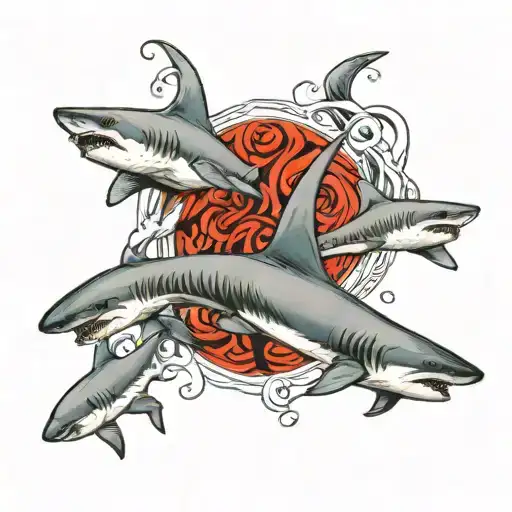 1 Sharks Swimming Vertical In Water Upward For Spine