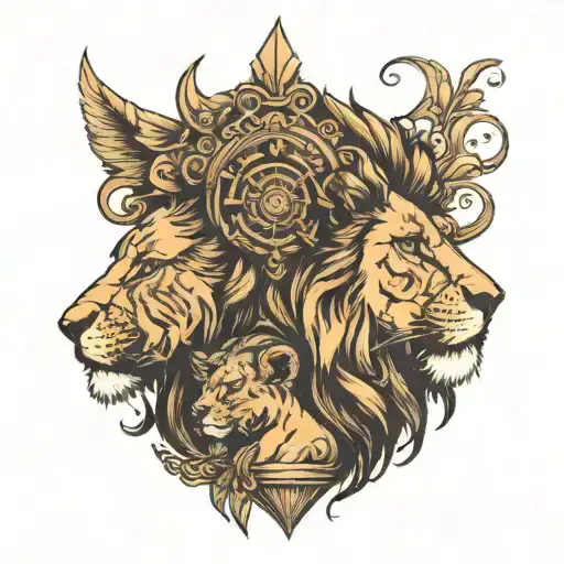 Lion With Cub On Head Profile Holding