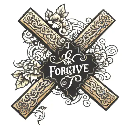 Wooden Cross With The Word Forgive Across