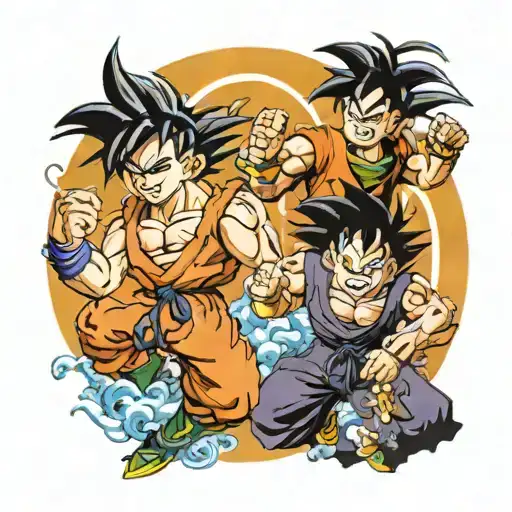 Dragonball Goku Gohan Goten Father Son Kamehameha All In Colour