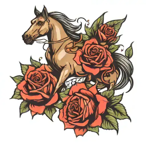 Horse Face Roses Birds Flying Away