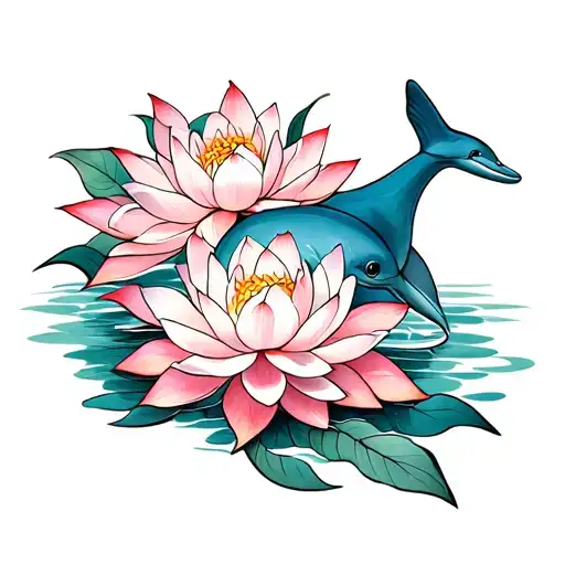 Lotus Flower And Dolphin