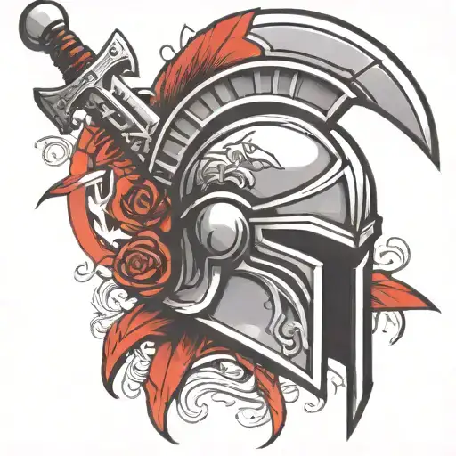 Spartan Helmet Sword Going Vertically