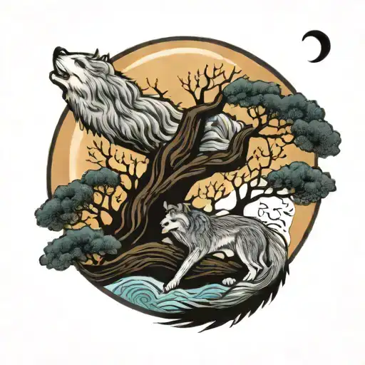 Tree Of Life Yin Yang Wolf Howling At The Moon