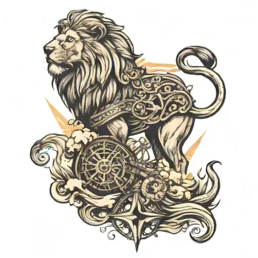 Lion Roaring Cross Compass Ship