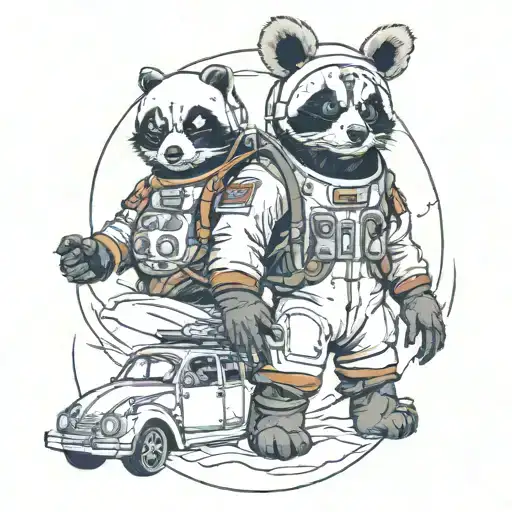Volkswagen With A Raccoon And Panda And Astronaut Suits