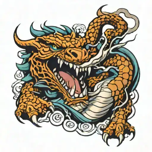 Angry Dragon Fighting A Tiger Roaring
