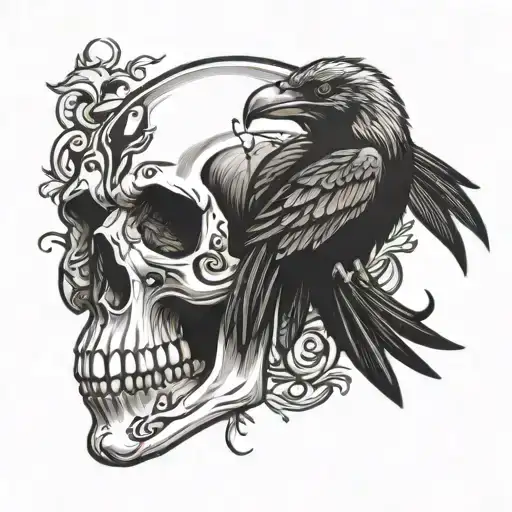 Skull With Viper And Raven On It