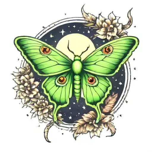 Luna Moth With Moon Phases Shooting Stars Galaxy