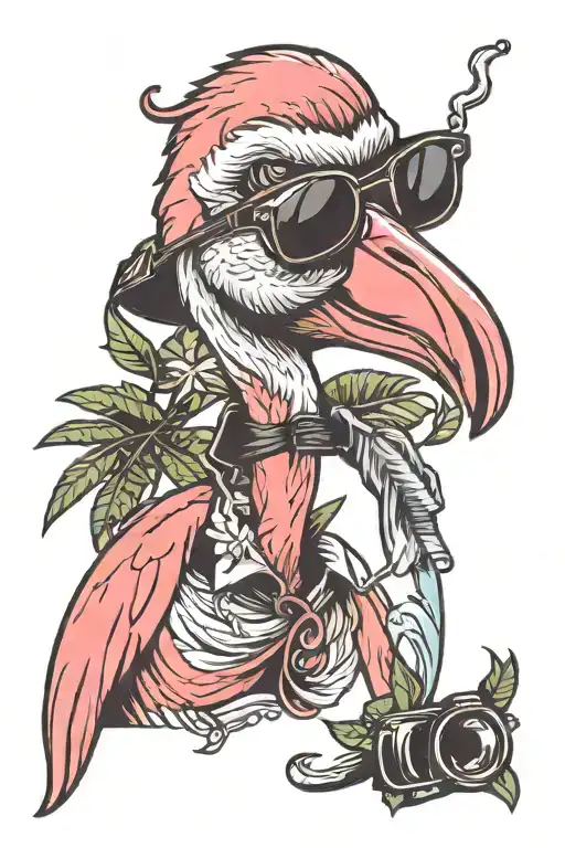 American Traditional Flamingo With Sunglasses Smoking