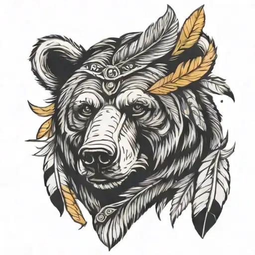 Bear Head With Feathers