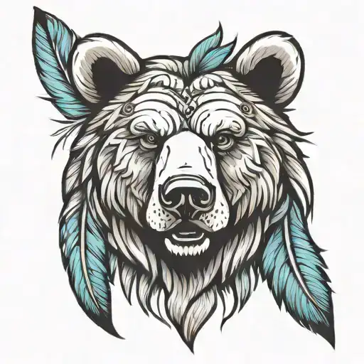 Bear Head With Feathers